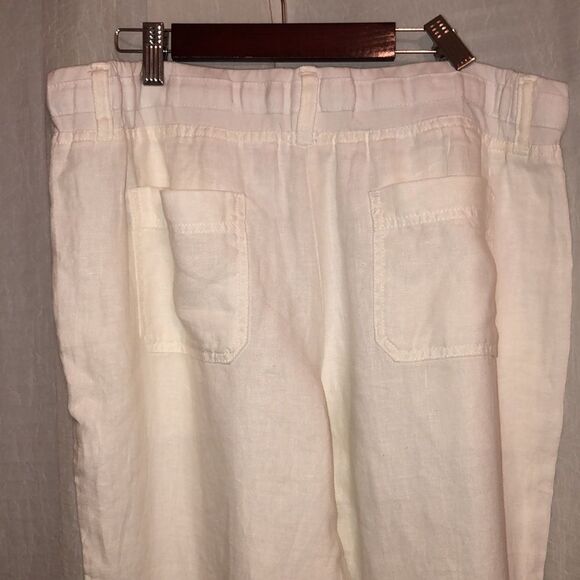 Tommy Hilfiger 10 White Linen Light Wide Leg Four Pocket Drawstring Pants - Picture 4 of 16
